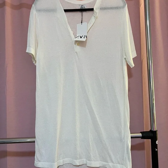 white mesh dress zara ZARA Womens Mesh Dress White Rhinestone Sparkly Longsleeve Party Fashion M  - L